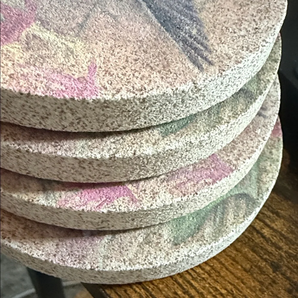 Thirstystone Hummingbird Stone Coaster Set with Pink and Brown Accents- Set of 4
